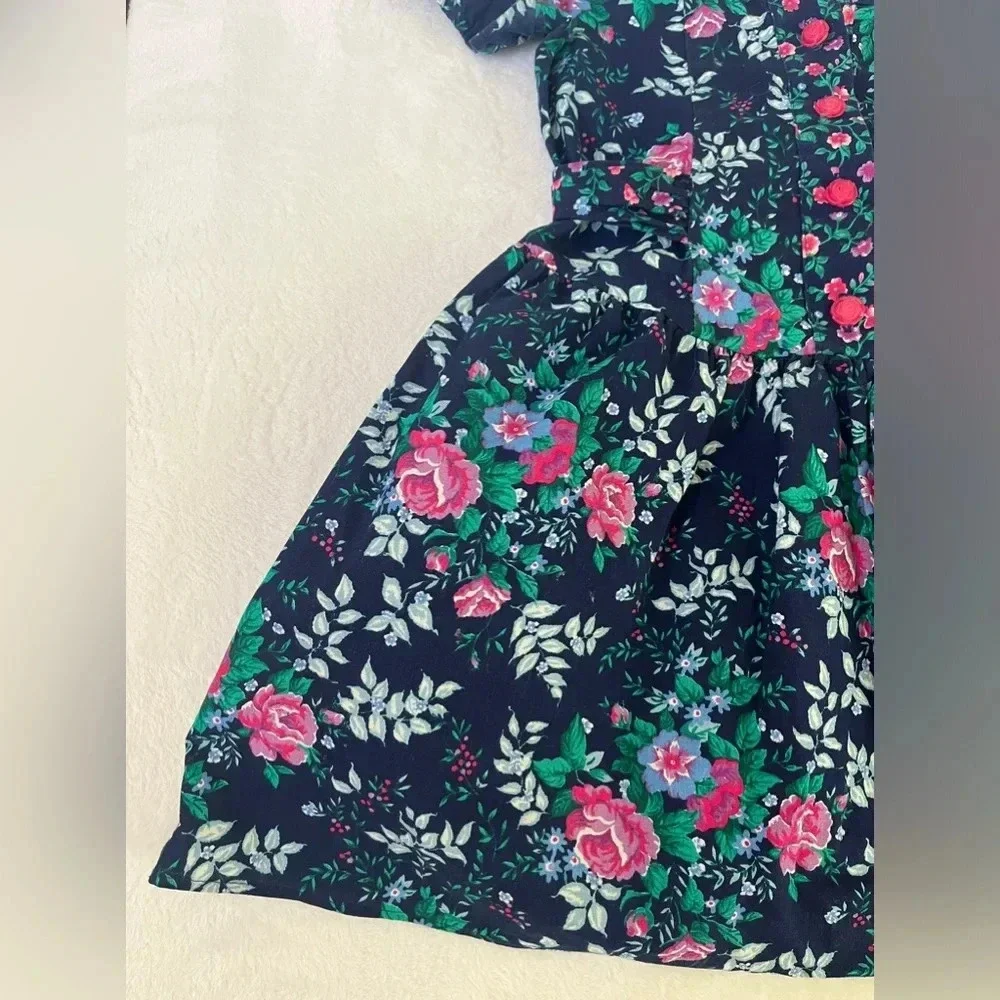 The Little Trotter Inc Sz 14 Girls 80s Boat Neck Floral Crinoline Party Dress